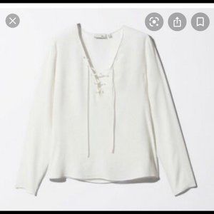 Aritzia Wilfred Free Redling Lace Up Blouse White